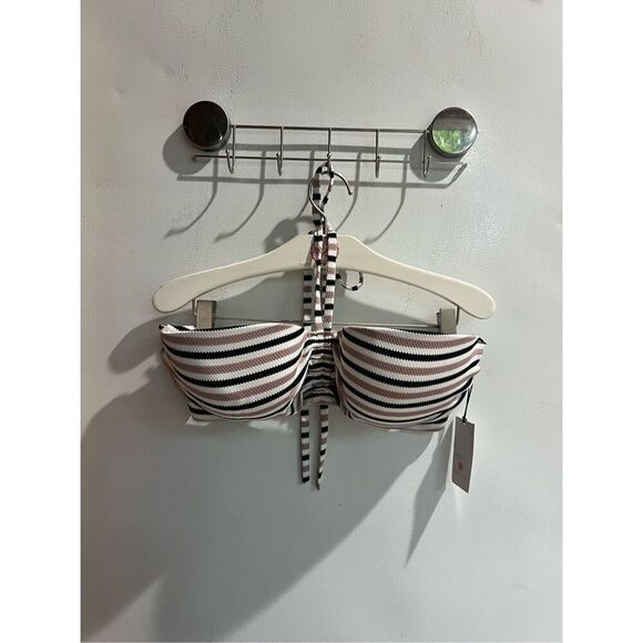 Shade & Shore Striped Bikini Top Tie Around Neck Size 36DD NEW Lightly Lined - Picture 1 of 9
